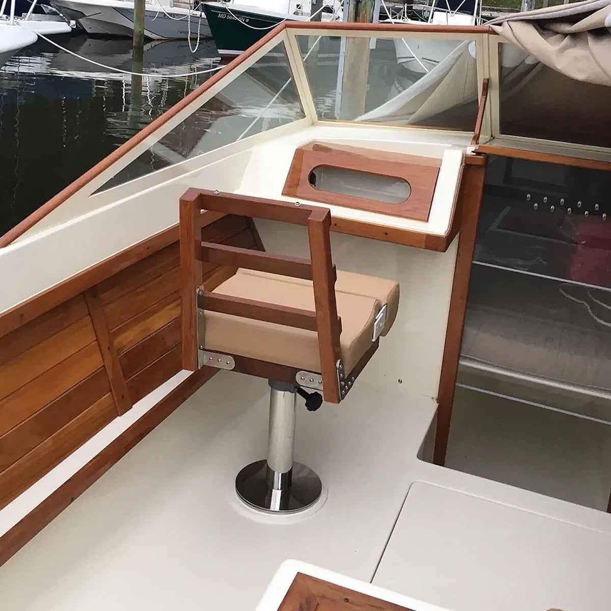 3 Rung Armless Teak Ladderback with Flip Up Bolster - teak construction