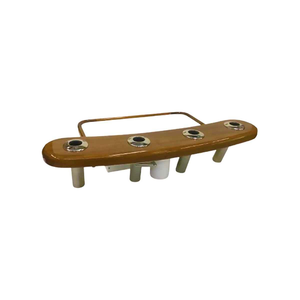 4 Rod Holder Teak Rocket Launcher with Oversize Bait Tray - teak and King Starboard construction