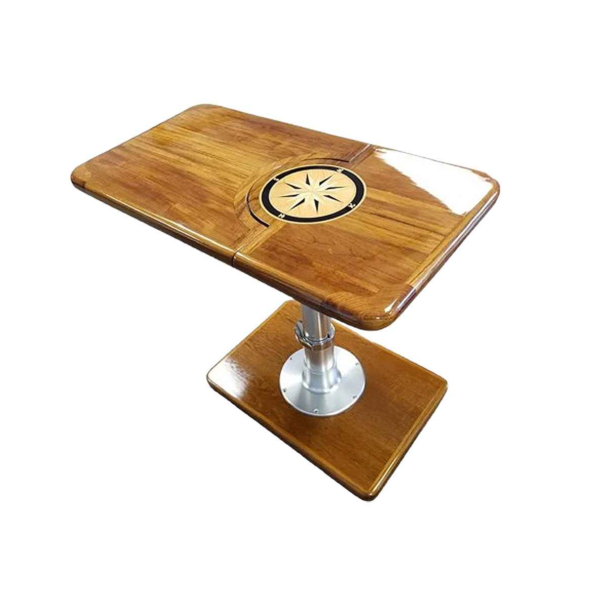 Adjustable 3 Stage Bright Dip Pedestal on Matching Wooden Floor Base - closed/folded compact position