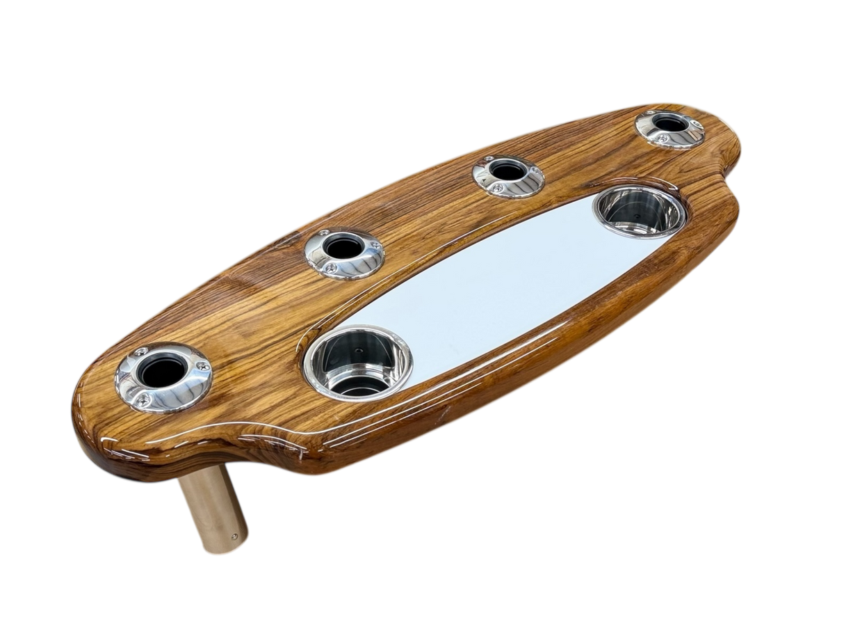 4 Rod Holder Narrow Teak Frame Rocket Launcher - teak and King Starboard construction