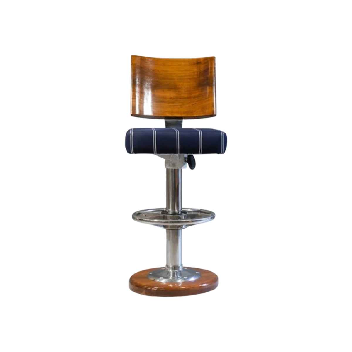 Upholstered Teak Backrest Barstool - stainless steel hardware