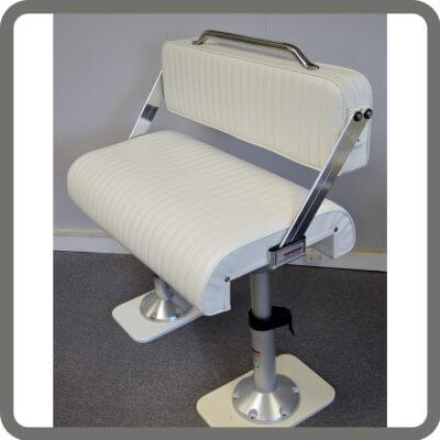 swing back helm seat with rollover cushion