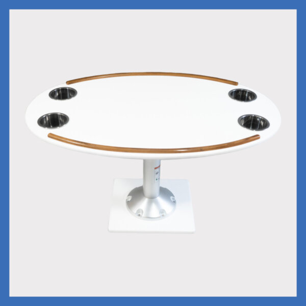 Oval Poly Table with Teak Fiddles and 4 Cup Holders